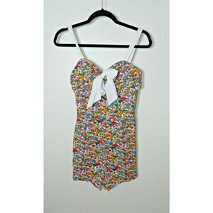 UNIQUE VINTAGE Romper Size Medium 6-8 Floral Mushroom Retro Psychedlic Playsuit
